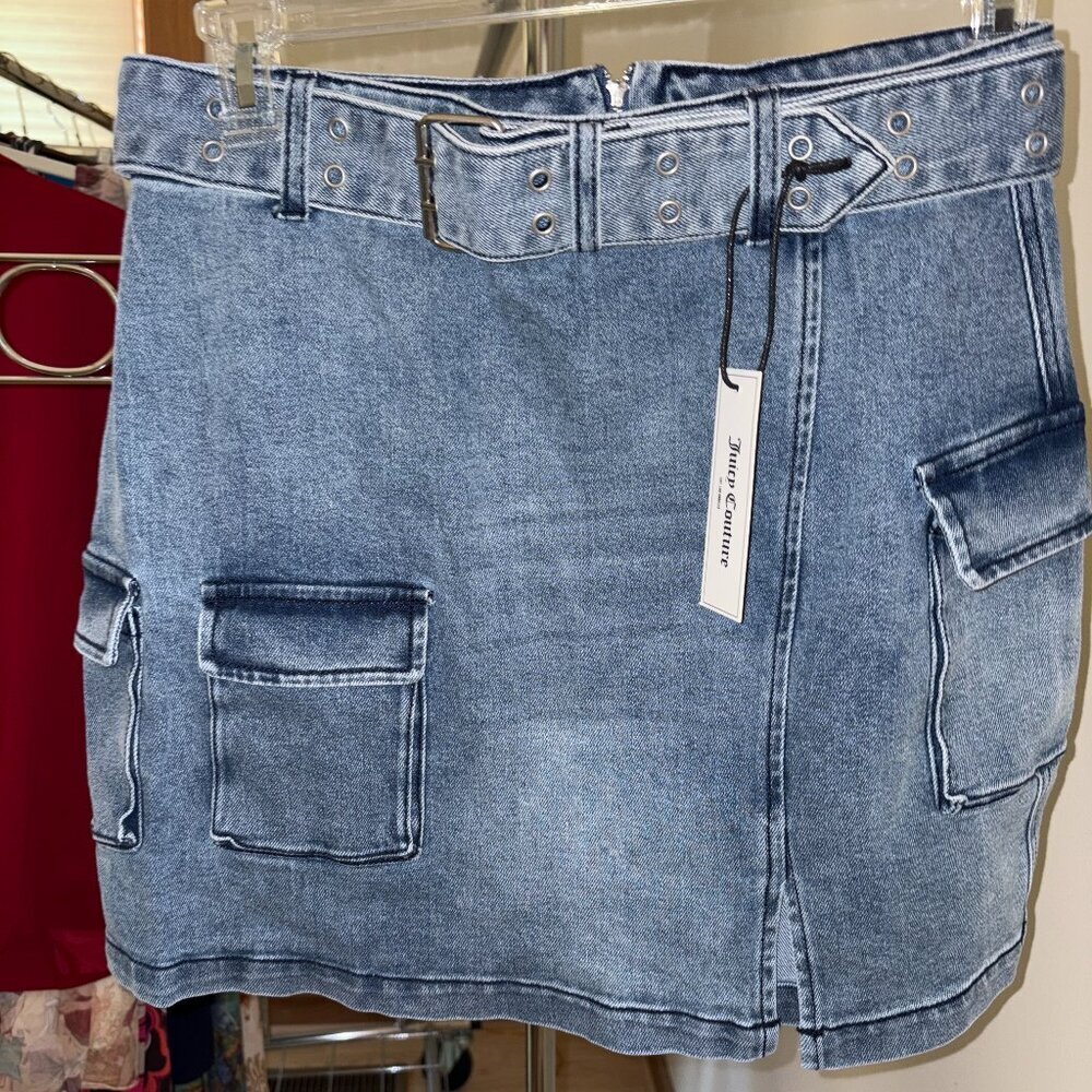 Juicy Couture Y2K Denim Cargo Mini Skirt Belted NWT Size 27 or 31